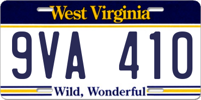 WV license plate 9VA410