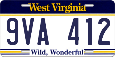 WV license plate 9VA412