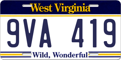 WV license plate 9VA419