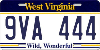 WV license plate 9VA444