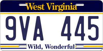 WV license plate 9VA445