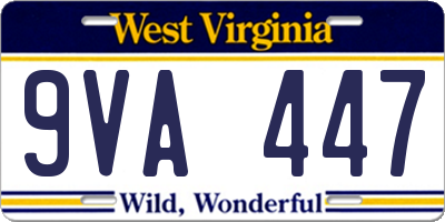WV license plate 9VA447