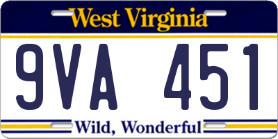WV license plate 9VA451