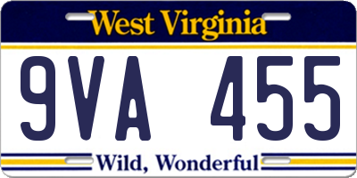 WV license plate 9VA455