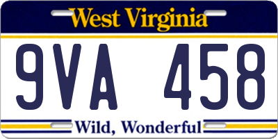 WV license plate 9VA458