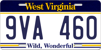 WV license plate 9VA460