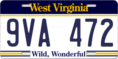 WV license plate 9VA472