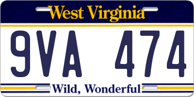 WV license plate 9VA474