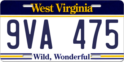 WV license plate 9VA475
