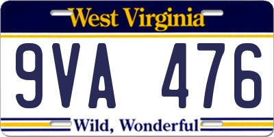 WV license plate 9VA476