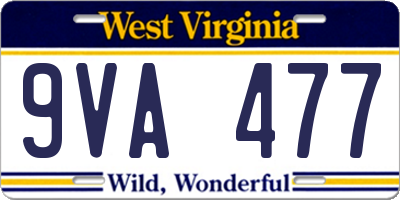 WV license plate 9VA477