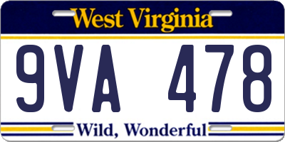 WV license plate 9VA478