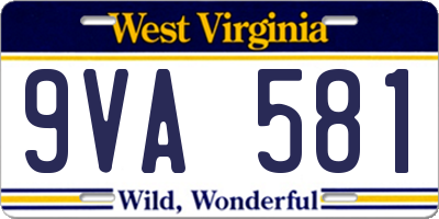 WV license plate 9VA581