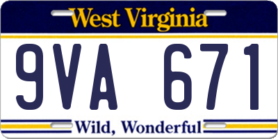 WV license plate 9VA671