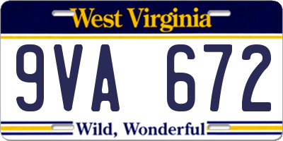 WV license plate 9VA672