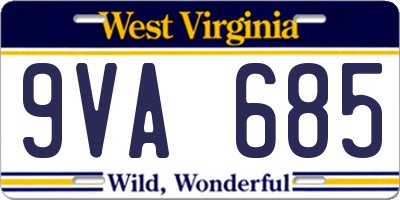 WV license plate 9VA685