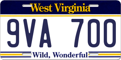WV license plate 9VA700