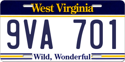 WV license plate 9VA701