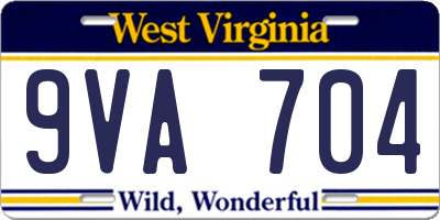 WV license plate 9VA704