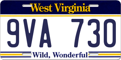 WV license plate 9VA730