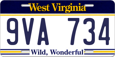 WV license plate 9VA734