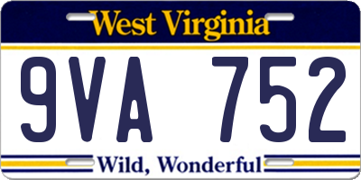 WV license plate 9VA752