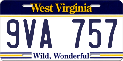WV license plate 9VA757