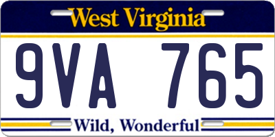 WV license plate 9VA765