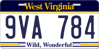 WV license plate 9VA784
