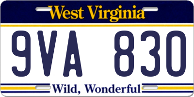 WV license plate 9VA830