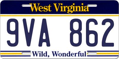 WV license plate 9VA862