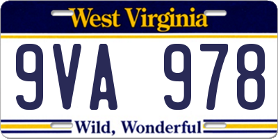 WV license plate 9VA978