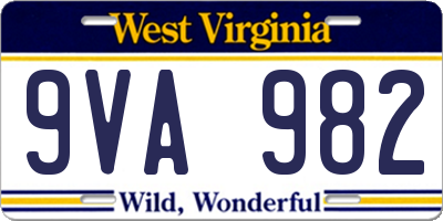 WV license plate 9VA982