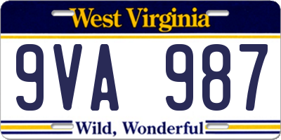 WV license plate 9VA987