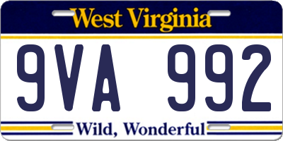 WV license plate 9VA992