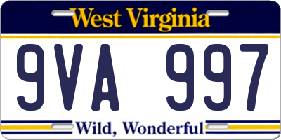 WV license plate 9VA997