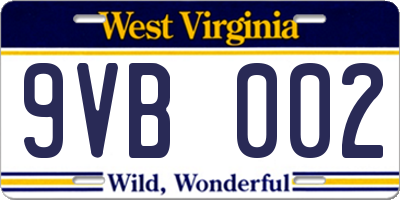 WV license plate 9VB002