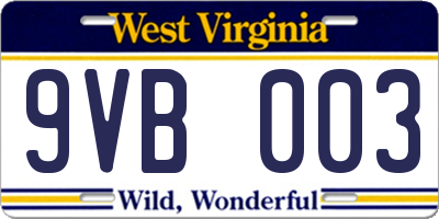 WV license plate 9VB003