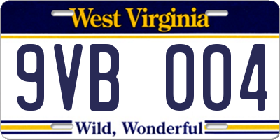 WV license plate 9VB004
