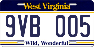 WV license plate 9VB005