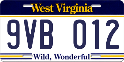 WV license plate 9VB012