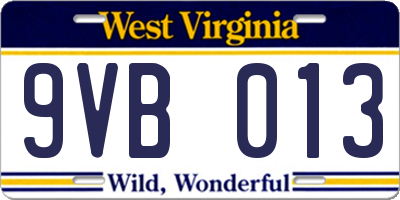 WV license plate 9VB013