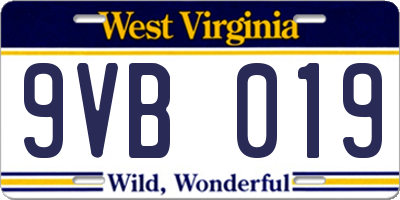 WV license plate 9VB019