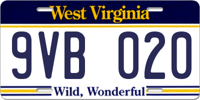 WV license plate 9VB020