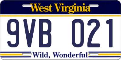 WV license plate 9VB021