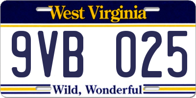 WV license plate 9VB025
