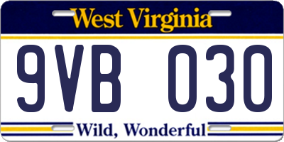 WV license plate 9VB030
