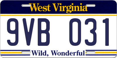 WV license plate 9VB031