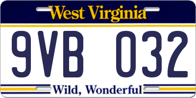 WV license plate 9VB032