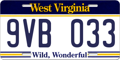 WV license plate 9VB033
